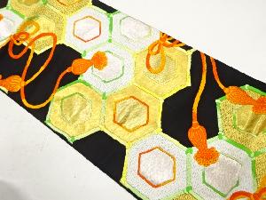 アンティーク　亀甲繋ぎに組紐模様織り出し袋帯（着用可）